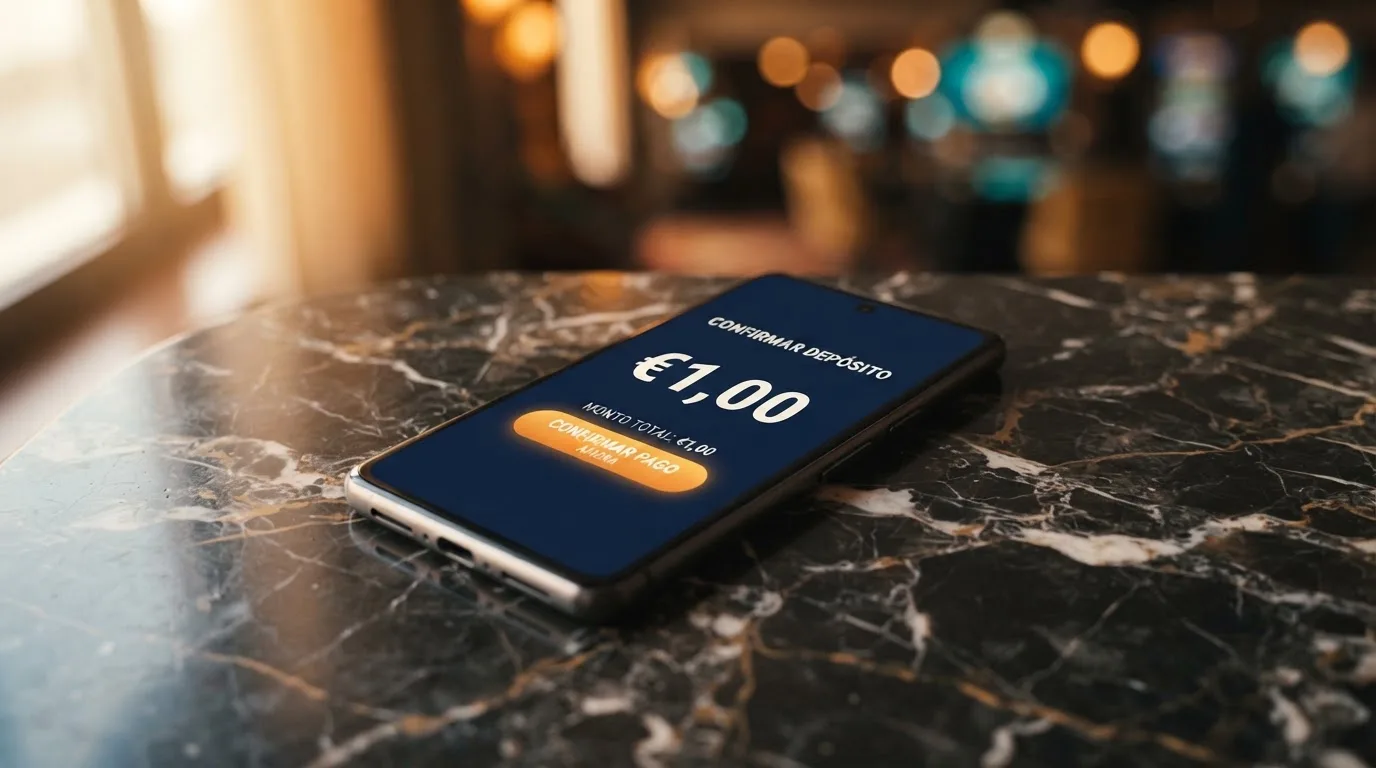 Teléfono móvil mostrando la aplicación de Bizum con un ingreso de 1 euro a un casino online