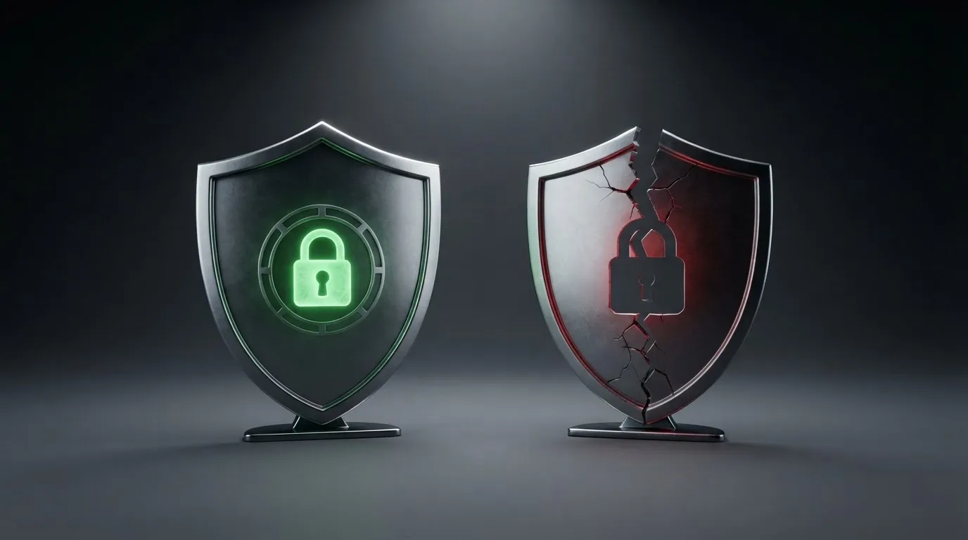 Pantalla dividida: a la izquierda el logo de la DGOJ con un candado abierto, a la derecha el logo de Anjouan Gaming sin candado