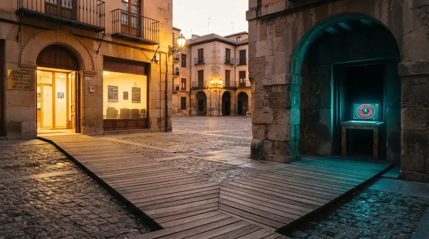 Representación visual de dos caminos divergentes: el casino con licencia DGOJ y verificación de identidad frente al casino offshore sin verificación