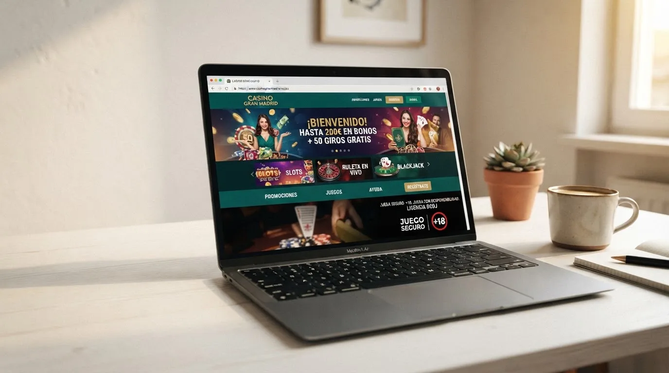 Interfaz de un casino online con el sello de la DGOJ y el dominio .es visible en la barra del navegador