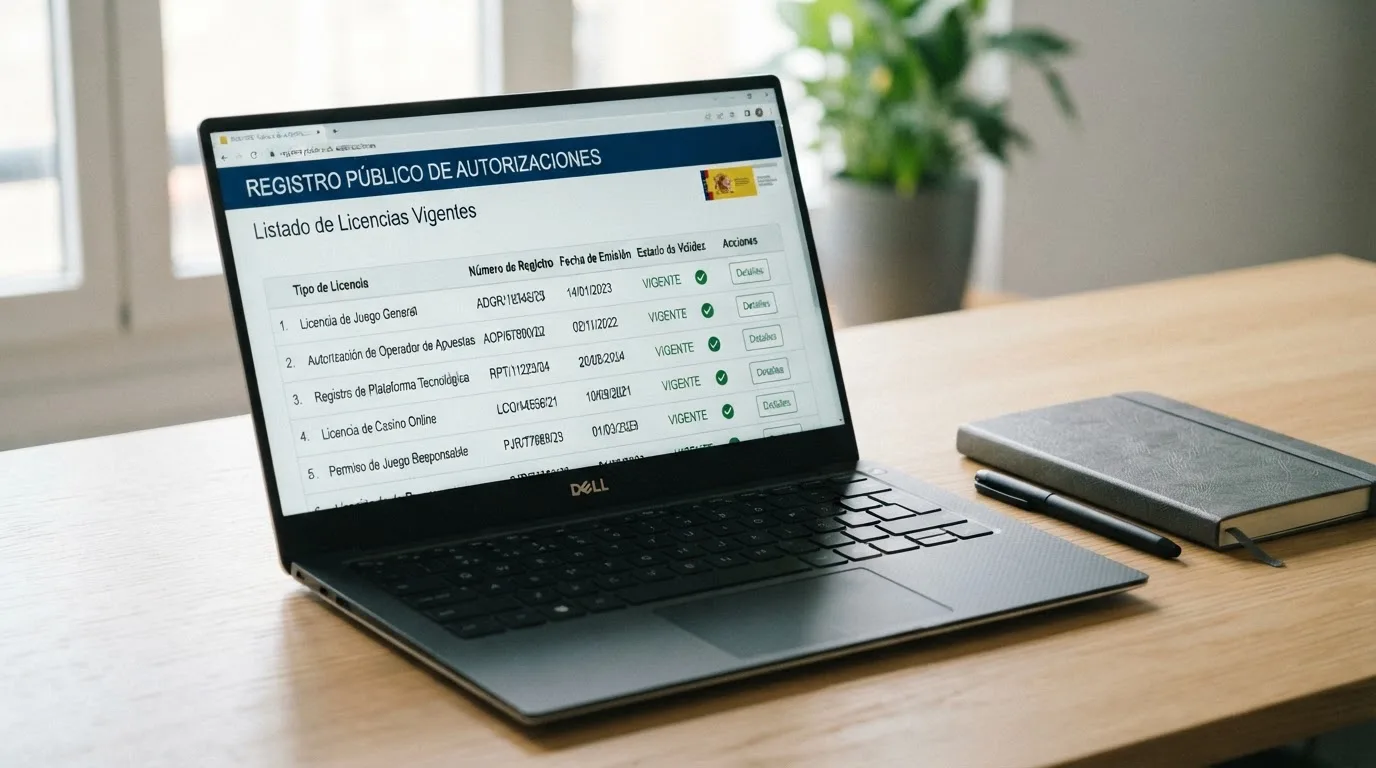 Captura del registro público de operadores con licencia en la web de la DGOJ (ordenacionjuego.es), mostrando el listado de entidades autorizadas con su número de licencia