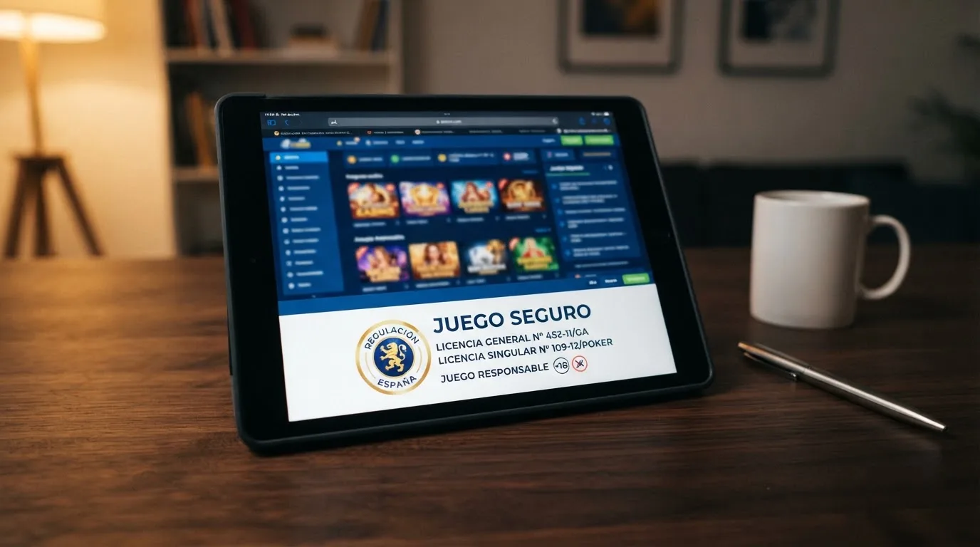 Sello y número de licencia de la Dirección General de Ordenación del Juego visibles en el pie de página de un casino online español