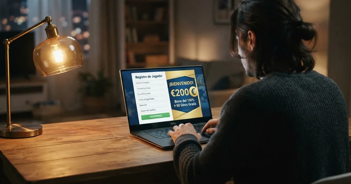 Pantalla de registro en un casino online español con la sección de bono sin depósito destacada