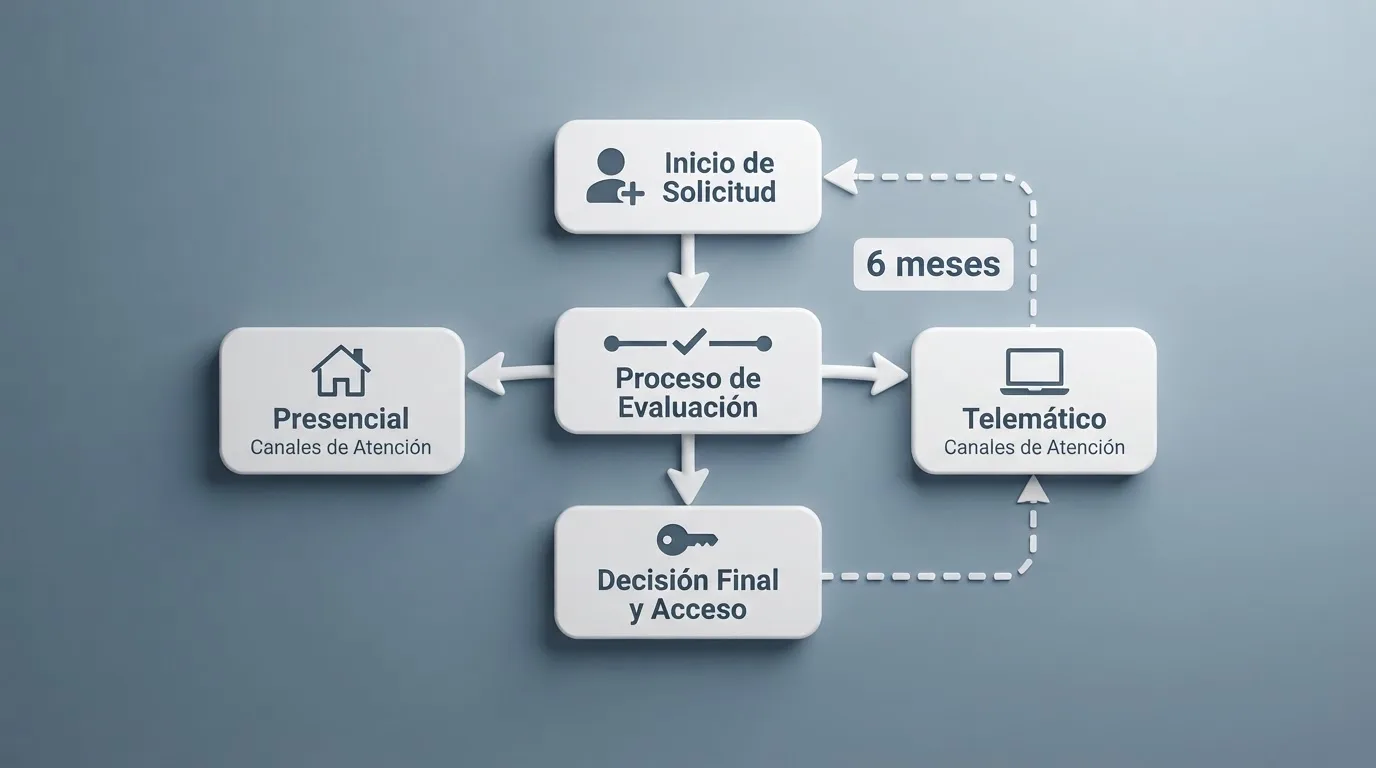 Diagrama del flujo de inscripción y cancelación en el RGIAJ con los canales presenciales y telemáticos disponibles