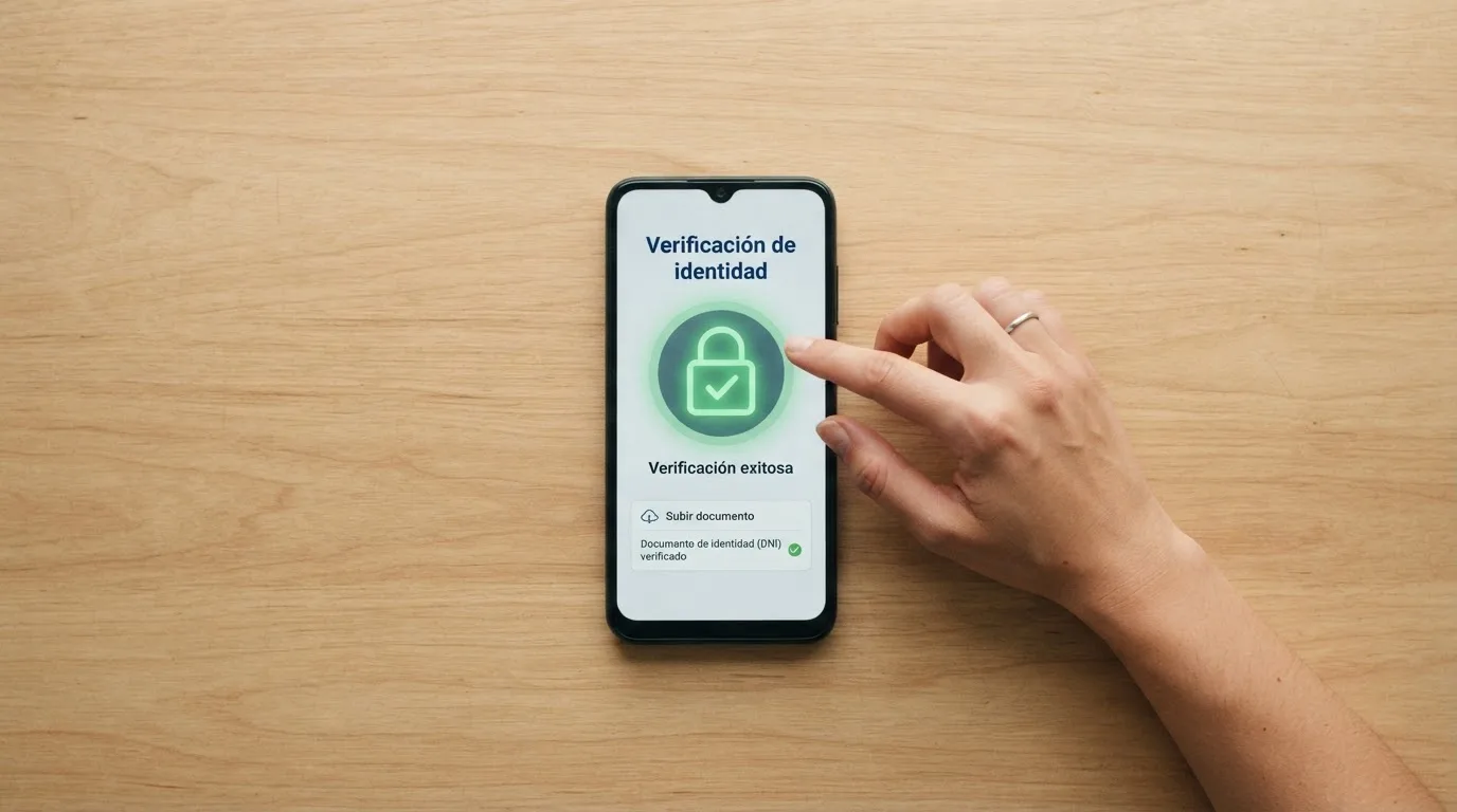 Un documento de identidad junto a la pantalla de verificación de un casino online con el candado de seguridad visible
